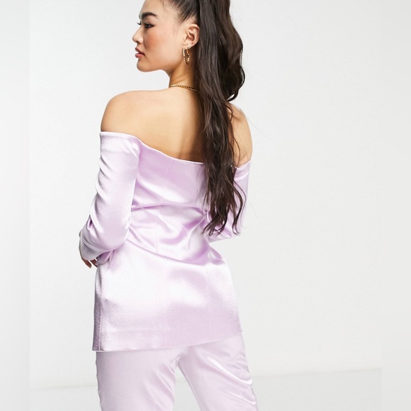 ASOS coord set lilac lavender purple off shoulder button blazer & matching pants - Picture 3 of 7